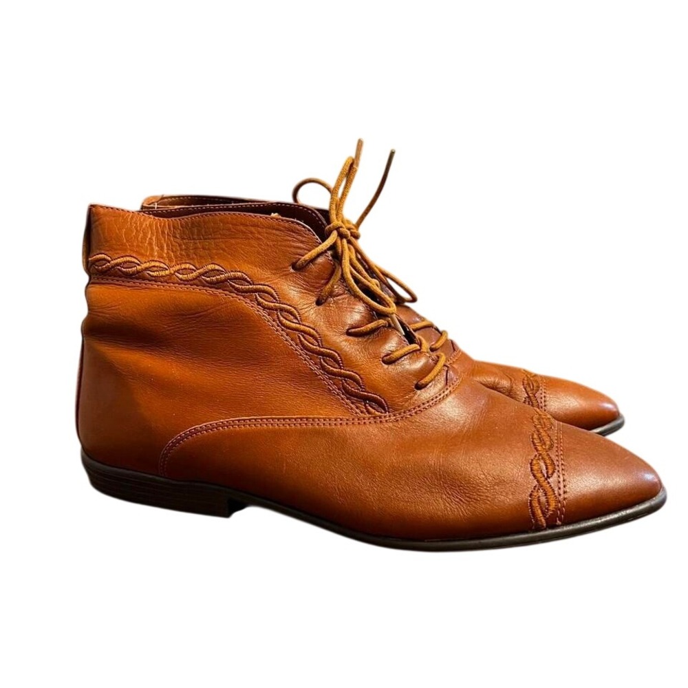 Vintage Ipanema Womens‎ 7.5 Leather Lace Up Ankle Boots Granny Victorian Cognac